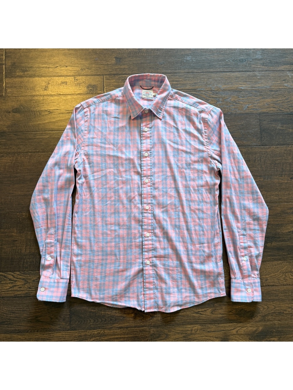 Faherty Brand Men's Small Pink and Blue Plaid Button-Up Shirt Supima Cotton